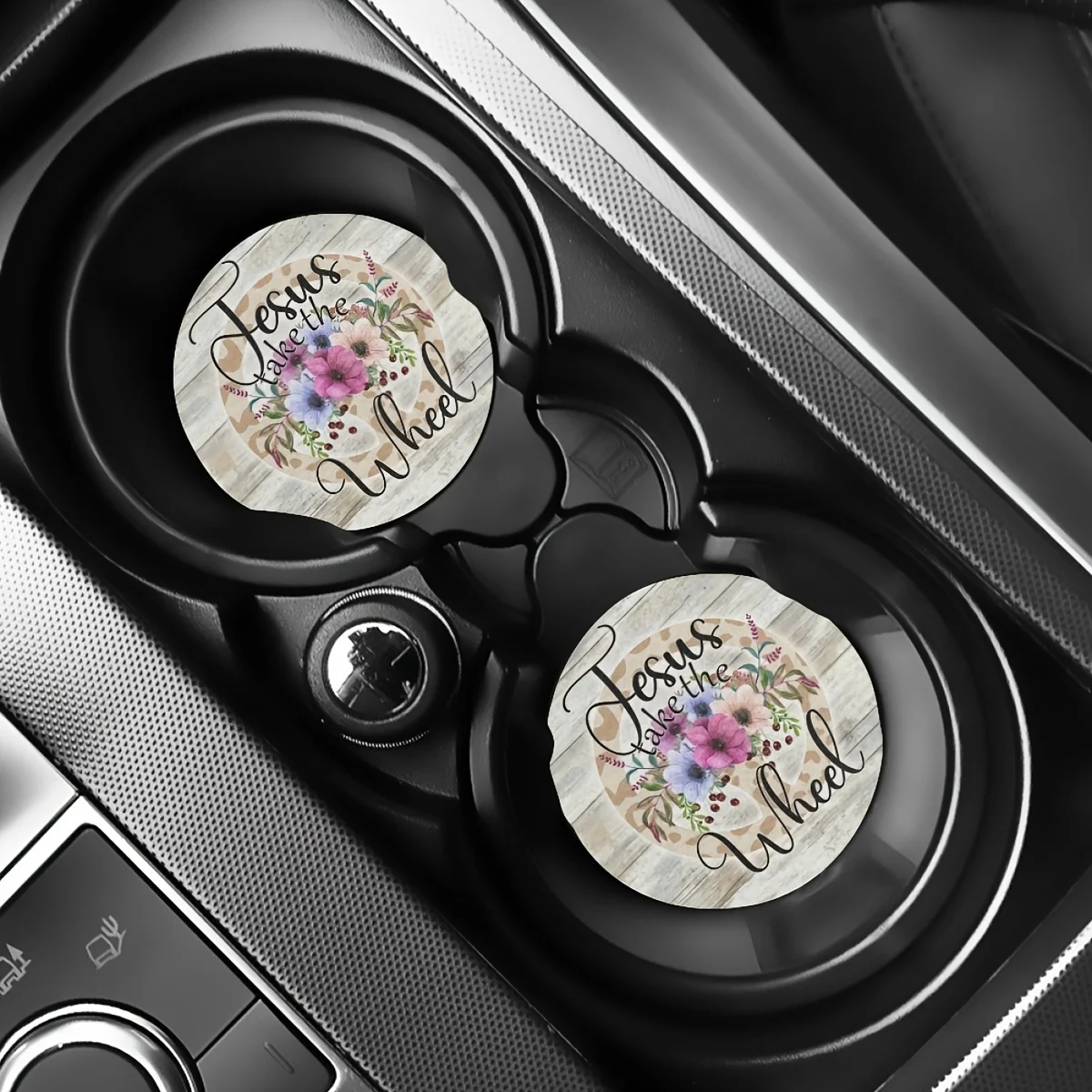 2 Jesus Takes The Wheel Acrylic Cup Holder Coasters - Waterproof Interior Accessories, Durable Non-Slip Coasters, Suitable For D