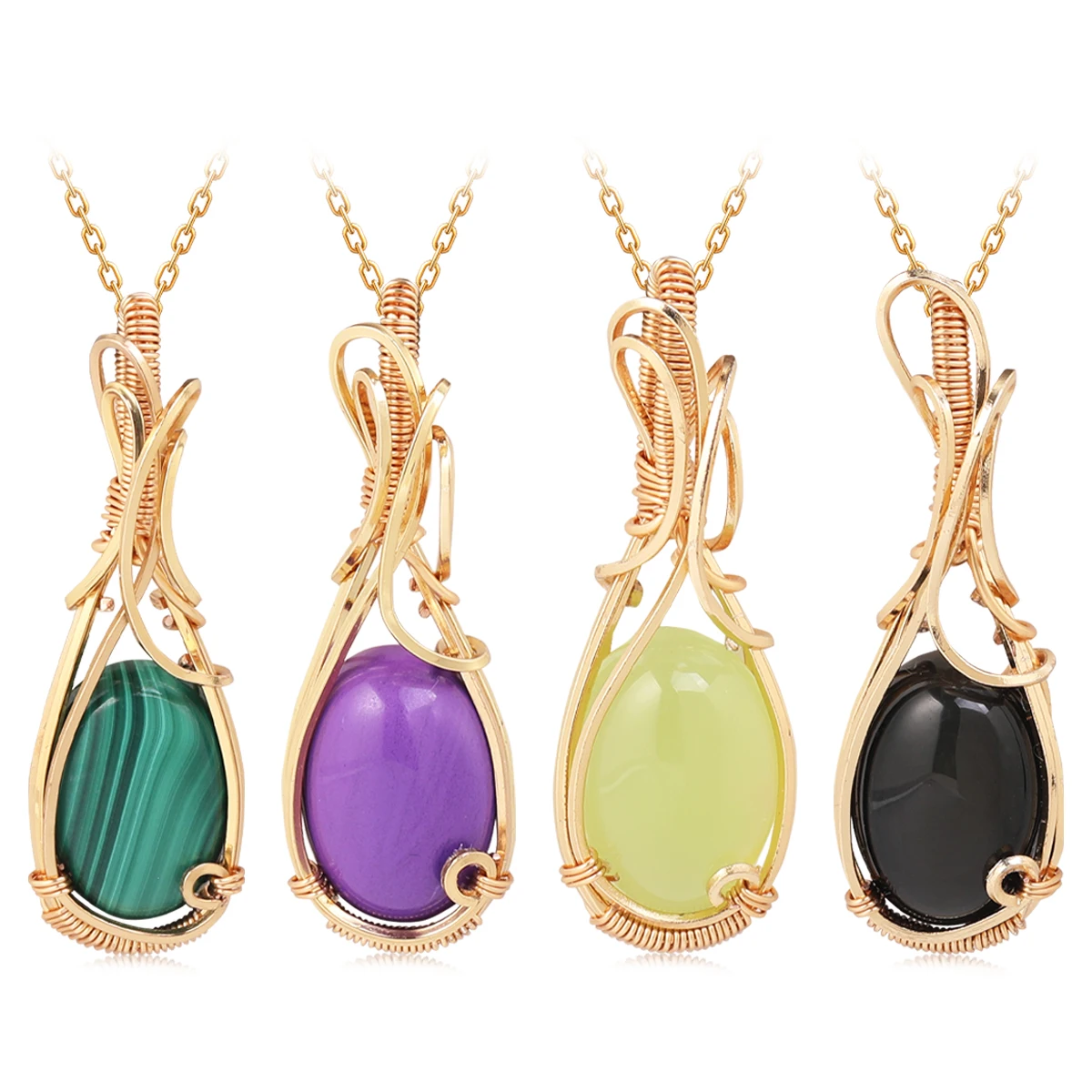 Natural Gemstone Stainless Steel Men's and Women's Necklaces Grape Stone Purple Mica Obsidian Pendant Necklace Jewelry Gifts