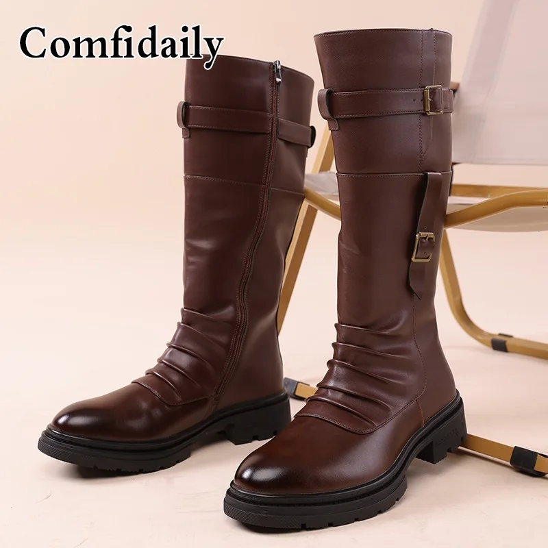 Men's Retro High Top Outdoor Motorcycle Boots Autumn Winter British Style Workwear Long Boots - view 5