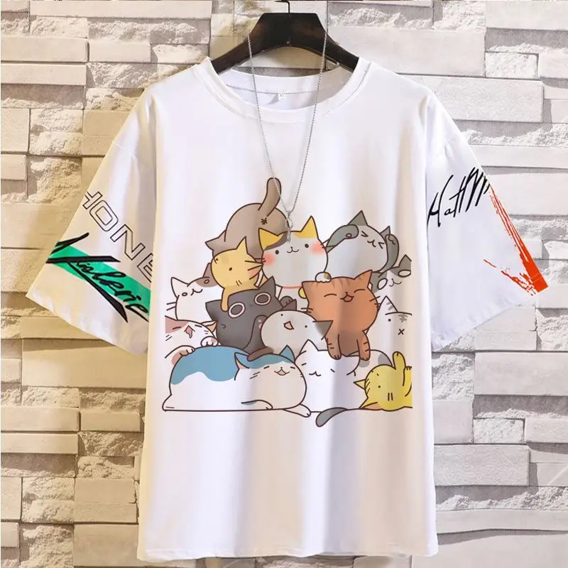 أنيمي لعبة الكرتون القط تي شيرت قصير نصف كم متعة القلق البقرة الاجتماعية عادية مستديرة الرقبة حجم كبير الصيف Trdy Ins نمط ل M