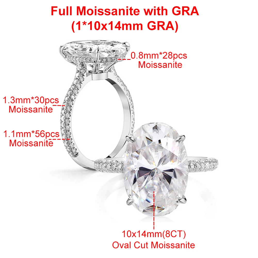 8 karaat ovaal geslepen Moissanite half eeuwigheid ring voor vrouwen 925 sterling zilver verborgen Halo ovale diamanten verlovingsring sieraden GRA