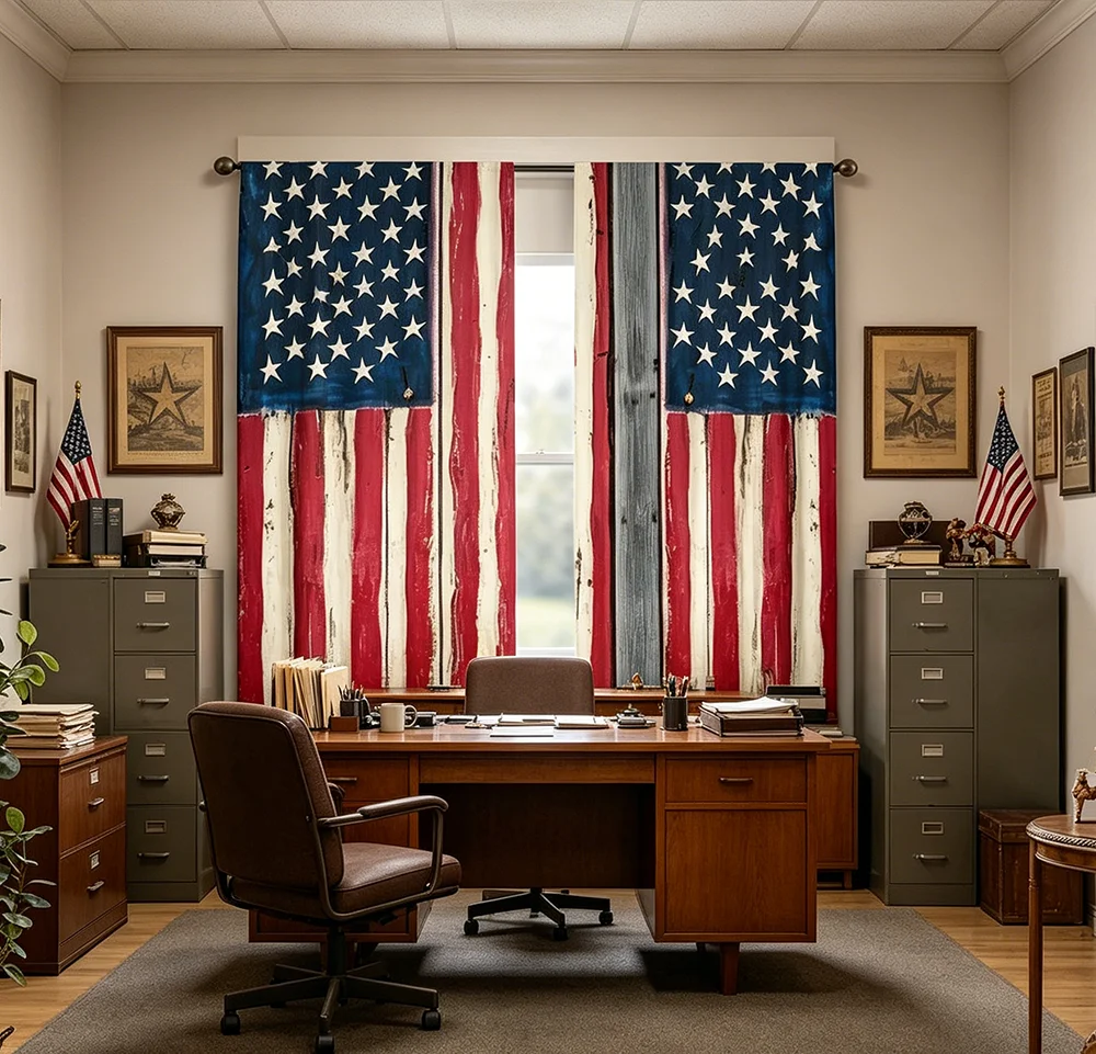 2PCS Digital Printed Curtains, Rustic American Flag Patriotic Vintage USA, Modern Home Decor Style for Living Room Bedroom Decor