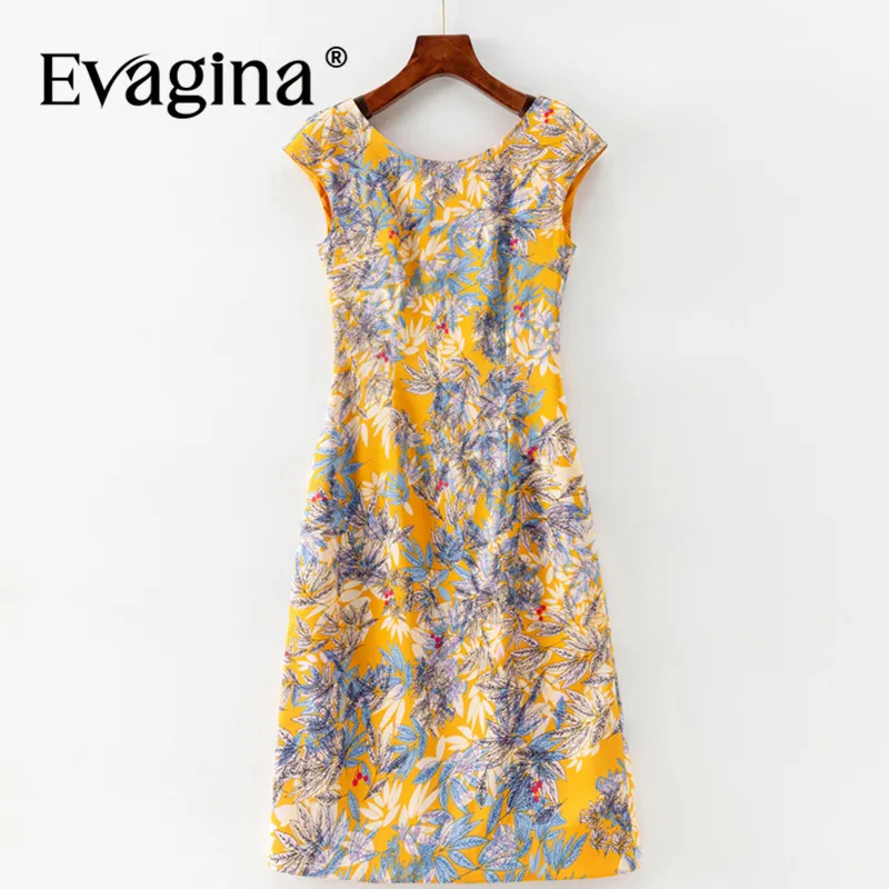 

Evagina Fashion Design Summer Women's Pencil Dress Sleeveless Vintage Printed Office Work Short Dresses