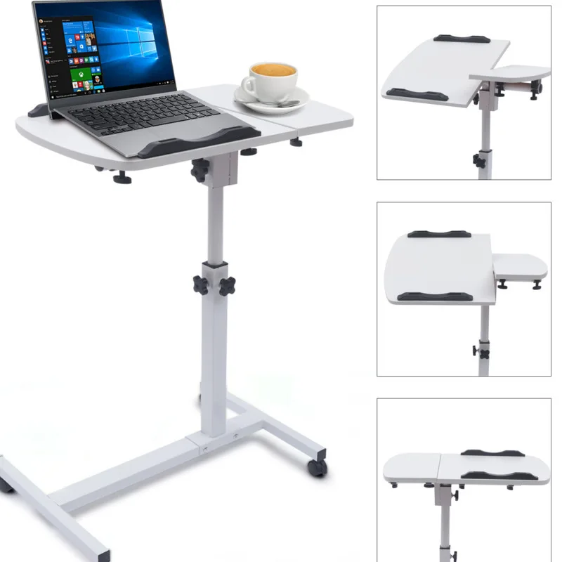 Laptop Sofa Desk Mobile Rolling Adjustable Height Angle Overbed Food Tray Stand