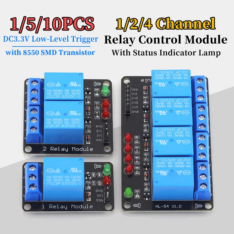 1/5/10 Uds 1/2/4 canales 3,3 V módulo de relé de disparo de bajo nivel 8550 SMD Transistor con lámpara indicadora de estado