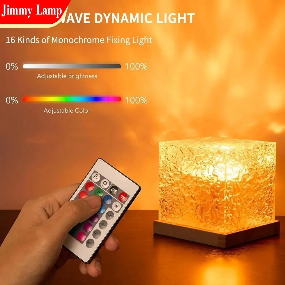 16 Color Ocean Wave Floodlight Imitation Wood RGB Dimming Dynamic Light and Shadow Water Pattern Night Light Home Bar Restaurant
