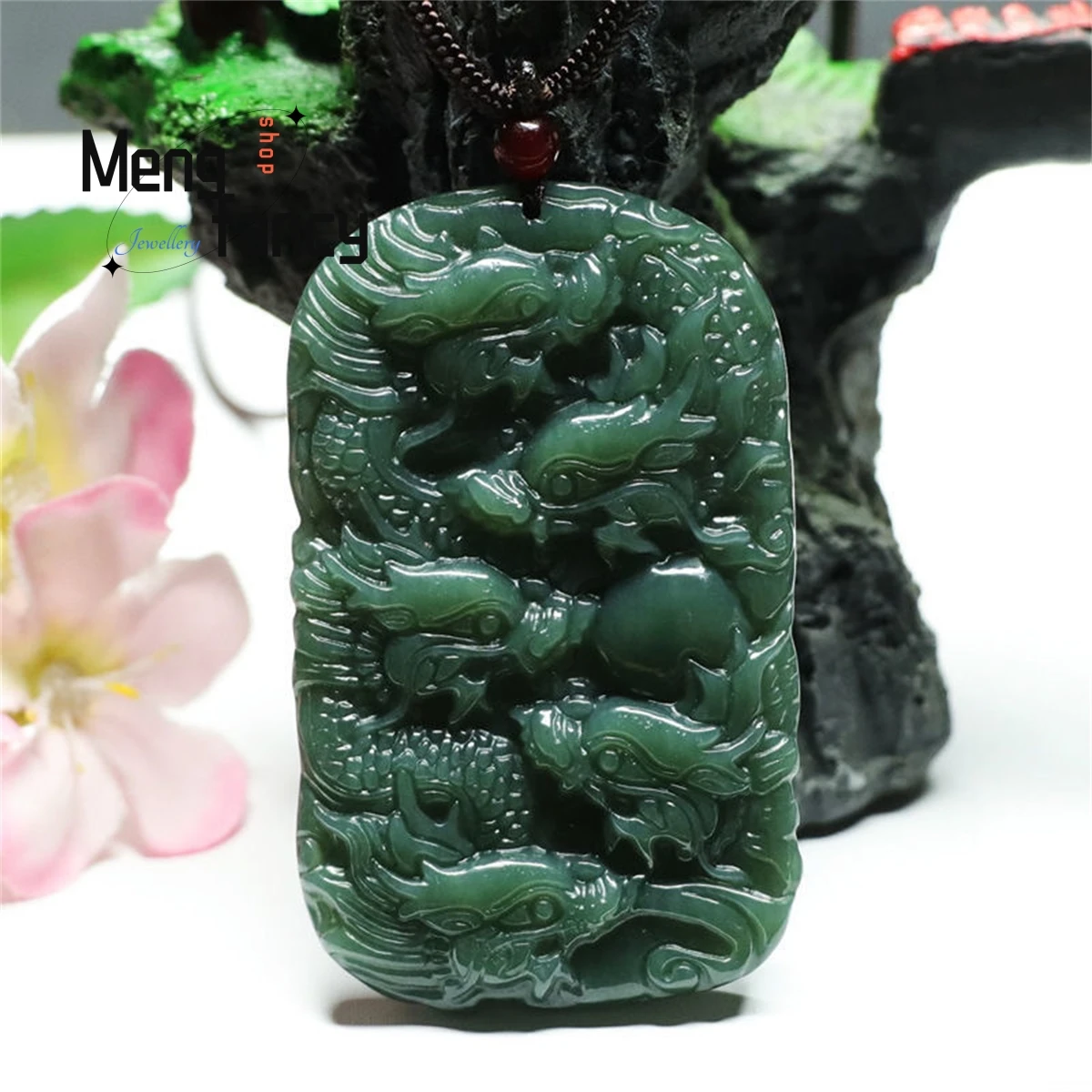 

Natural Hetian Green Jade Double-sided Kowloon Pendant Simple Generous Personality Charm Fashion Men Women Jewelry Holiday Gift