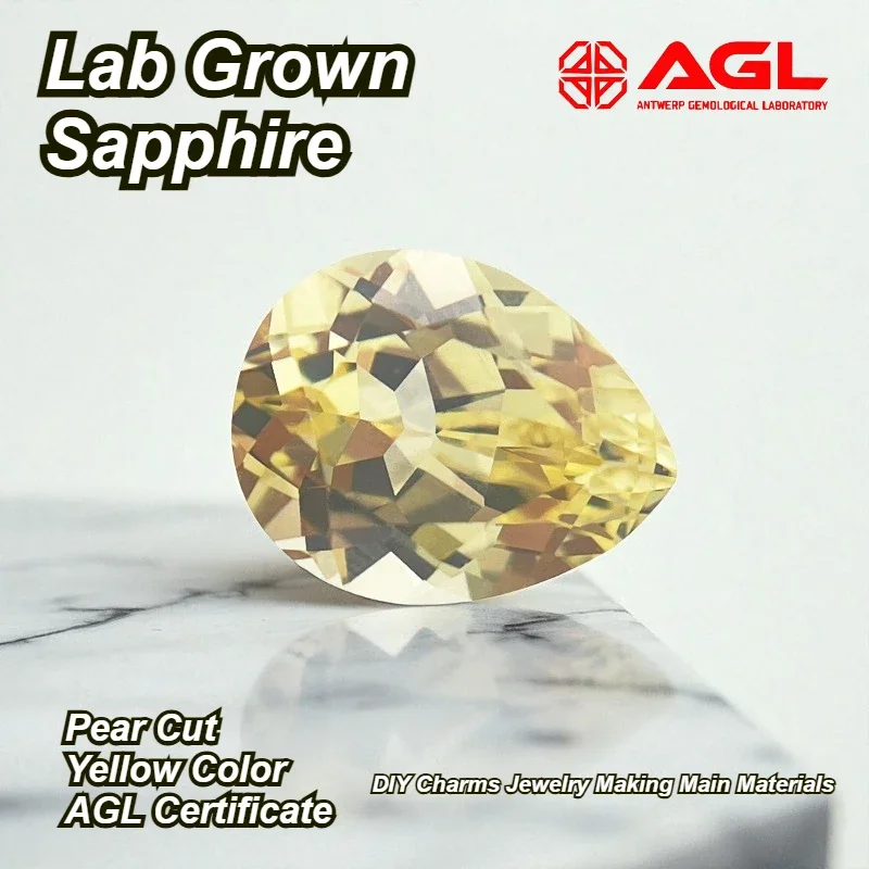 High Quality Lab Grown Sapphire Pear Cut Yellow Color DIY Charms Jewelry Making Main Materials Selectable Certificate
