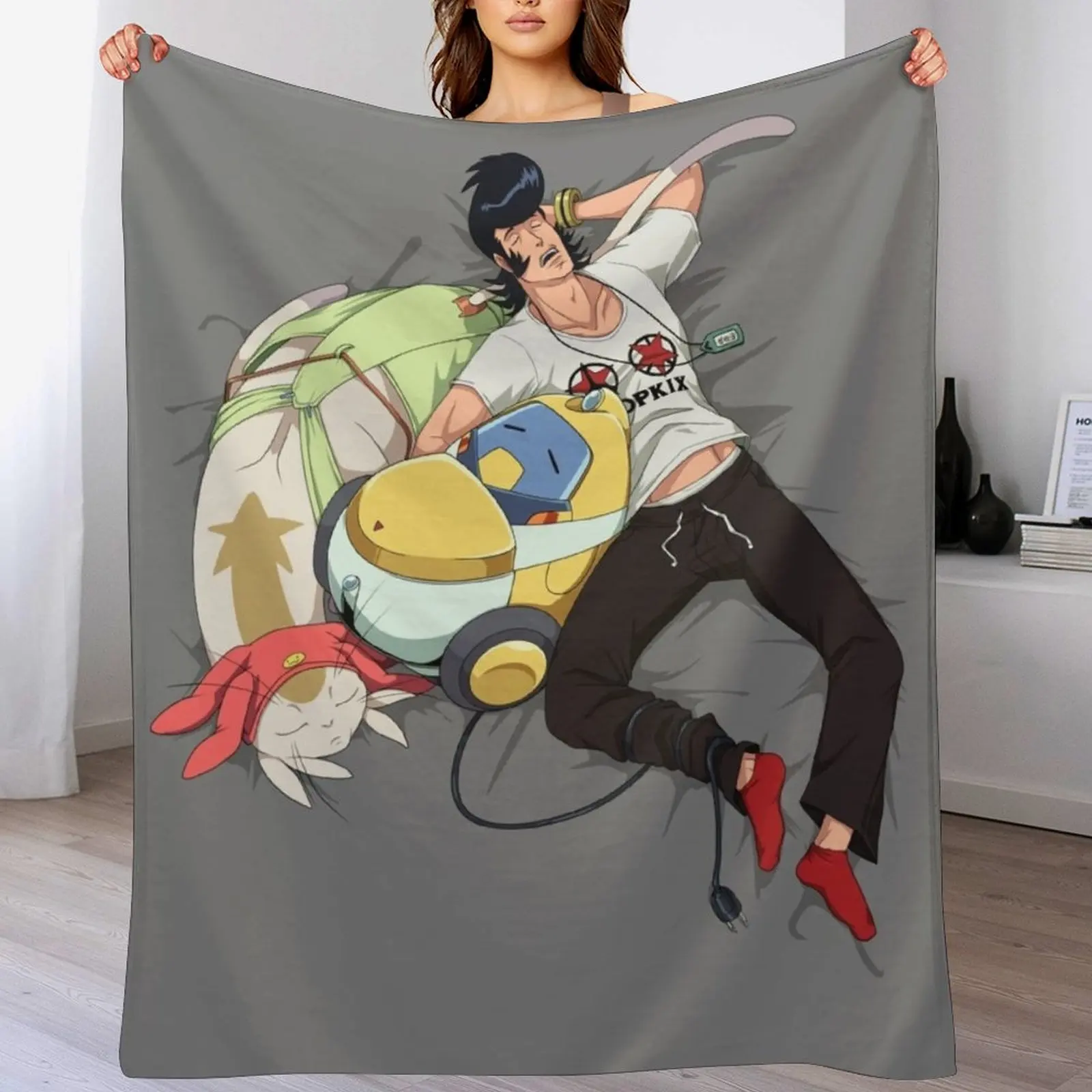 

Snoozing Space Crew Throw Blanket Warm Napping Blanket for Office Couch Bed