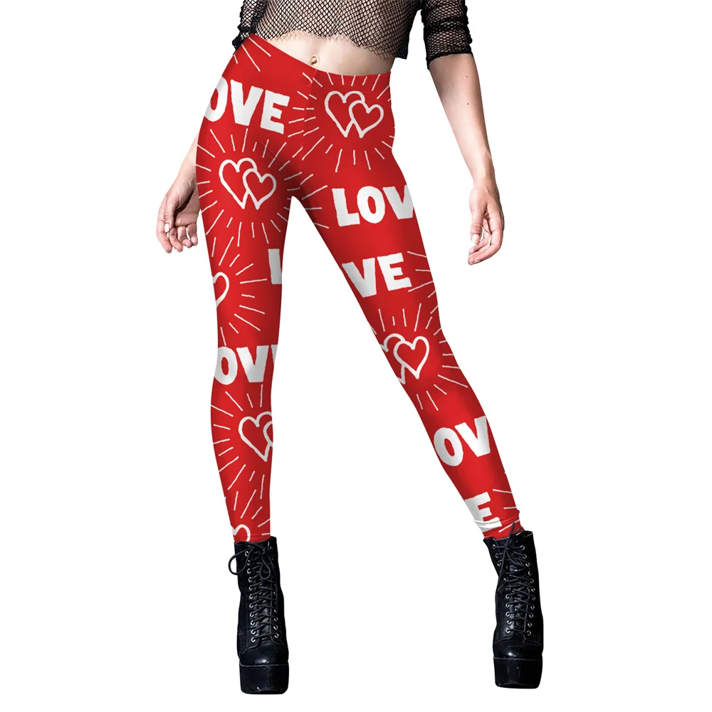 FCCEXIO Women Leggings Love Heart Stripe Print Workout Leggins Slim Fitness Push Up Stretch Leggins Mujer Sports