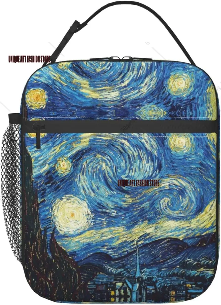 

Van Gogh Starry Sky Night Oil Painting Lunch Bag Insulated Portable Reusable Lunch Box With Zipper For Women Men Picnic Beach