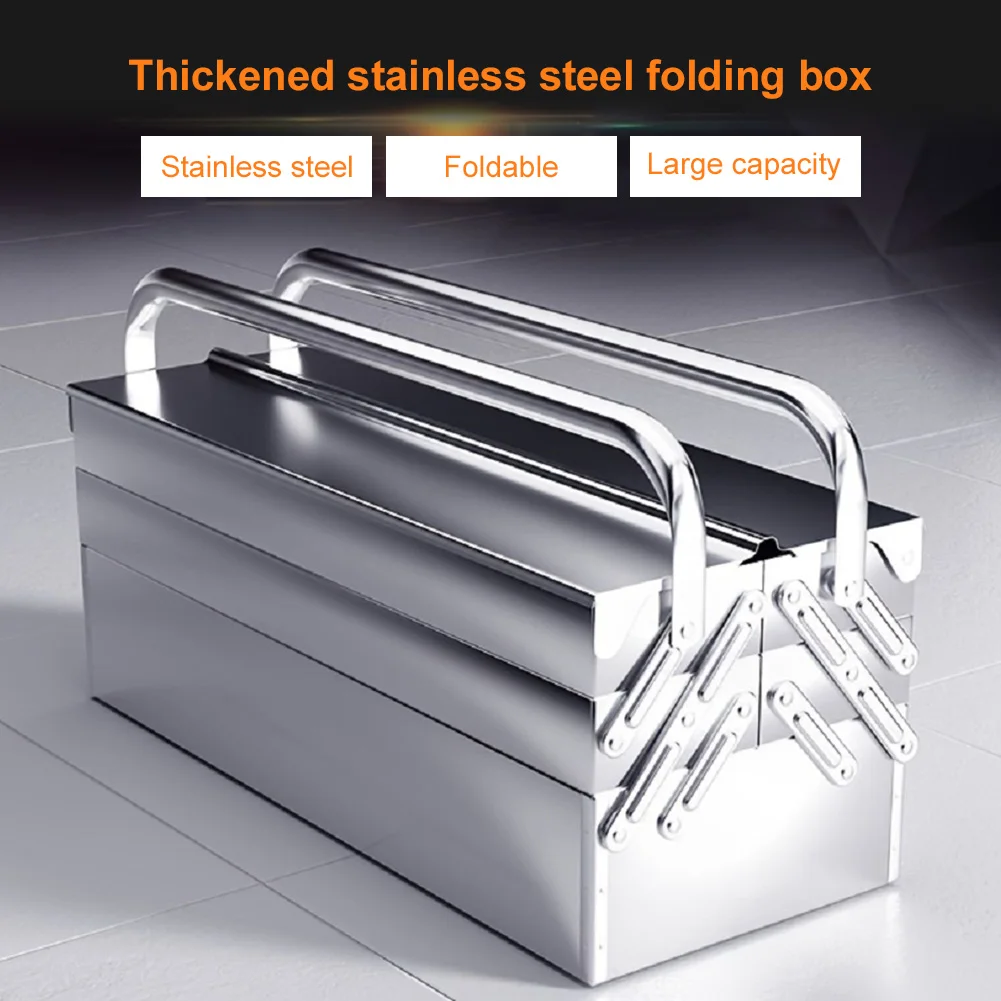 

Stainless Steel Foldable Tool Box Metal Tool Box 3 Layer 5 Retractable Tray Compact Organizer for DIY Outdoor & Construction Use