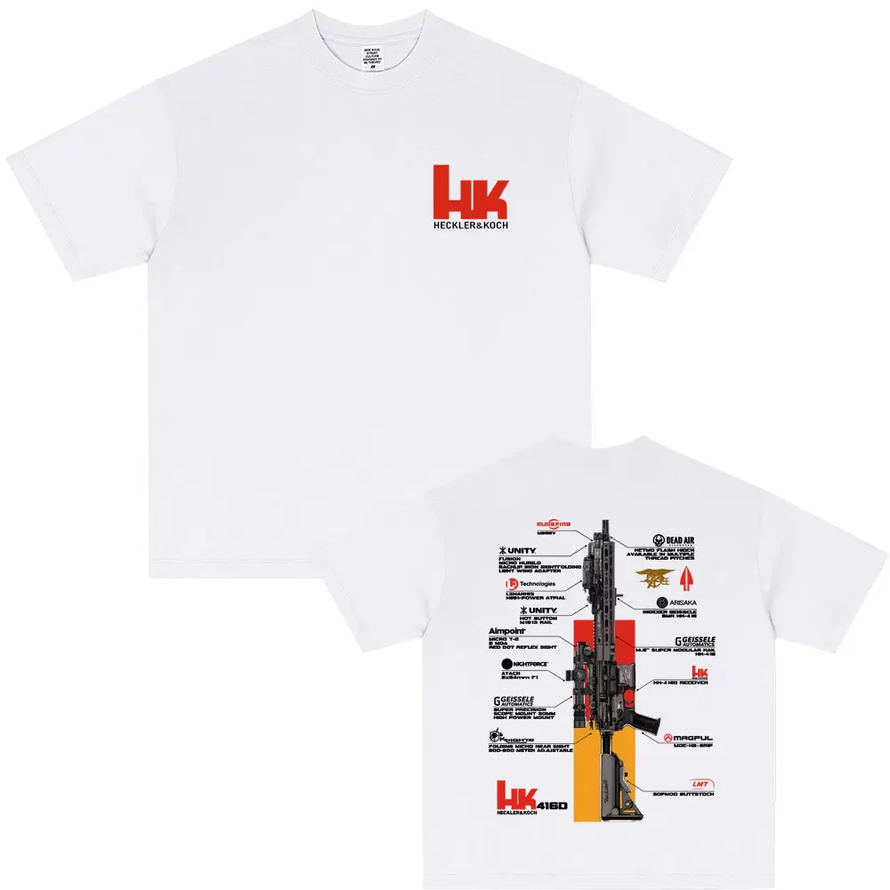 メンズ グラフィック イン ヘッケラー & コッホ HK416 Tシャツ 綿 100% 吸汗性 通気性 高品質 カジュアル Tシャツ 簡単な動きが可能