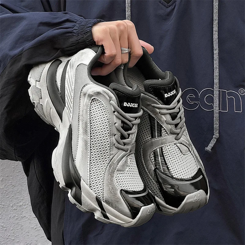 Large Size Mixed Color Men's Sneakers Retro Chunky Heel Platform All Match Unisex Shoes Fashion Runway Casual Trainers Designer