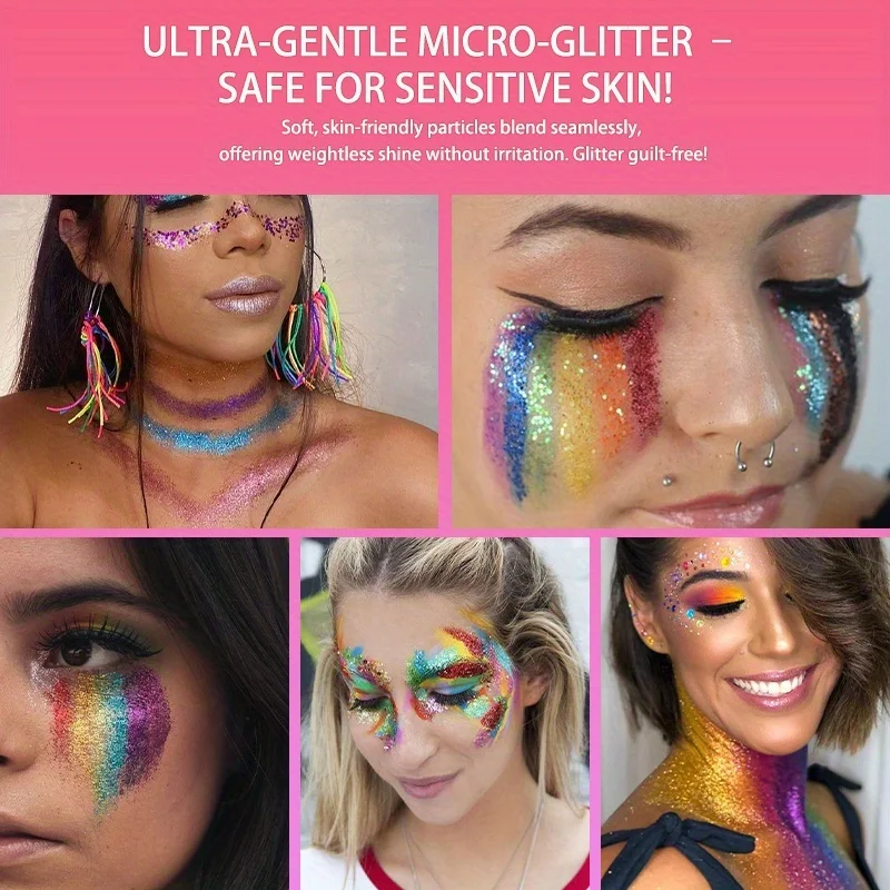 Set de 7 Tatuajes Temporales con Purpurina, Duraderos, Aptos para Cara, Cuerpo, Brazo, Cuello, Maquillaje Artístico, Bai