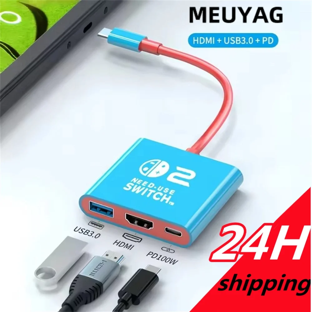 Docking Station for Switch 2,4K 60Hz TYPEC Hub with HDMI-compatible and USB-C 3.0 PD100W Charge Perfect for Switch 2/Switch/OLED