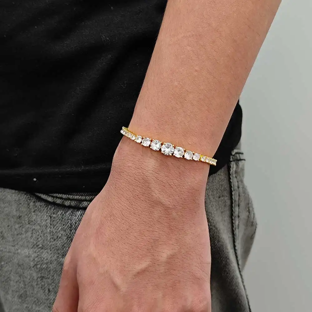 

ESKEEM New Style Iced Out Jewelry Bling Diamond Tennis Chain Gold Silver Round Cubic Zirconia Tennis Chain Bracelet
