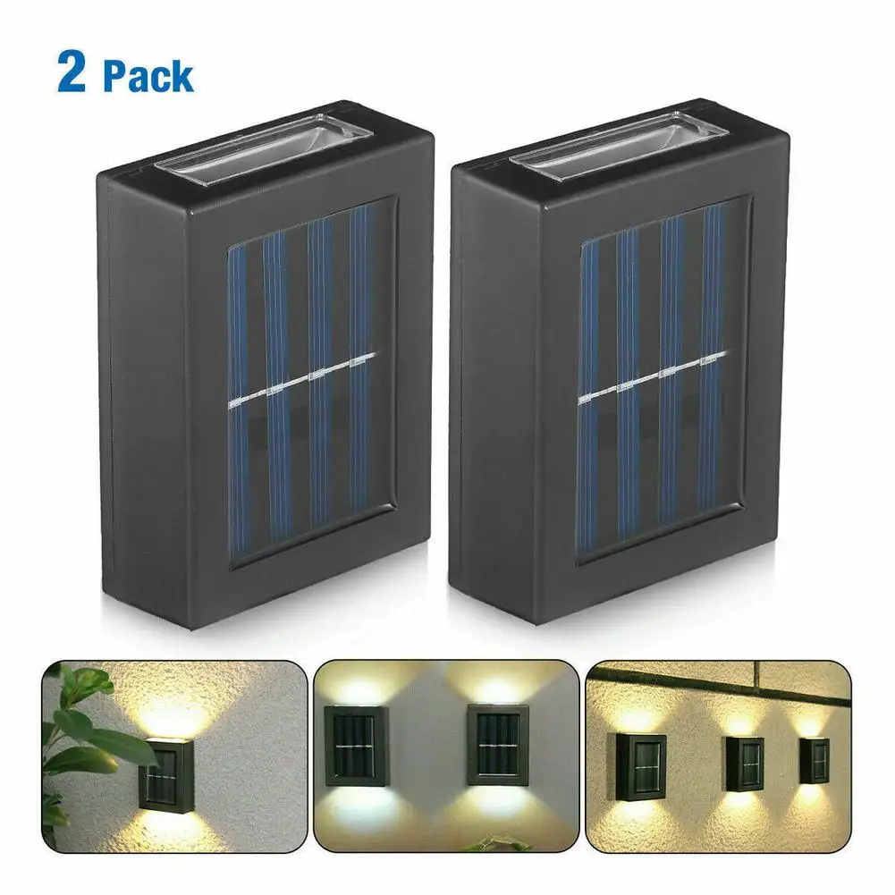 Solar Powered LED Wall Lights, Jardim Paisagem Lamp, Pátio, Caminho, Escadas Step, Fence Decor, 2 LEDs