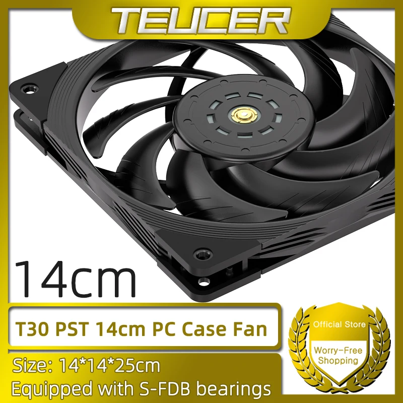 TEUCER T30 PST 14cm PC Fan, 12V 4PIN PWM 500-2000rpm PBT Material 140mm Computer Case Cooling Fan For ITX M-ATX ATX
