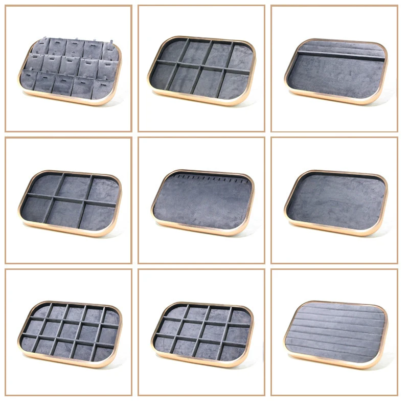 صينية مجوهرات مخملية ذات حواف معدنية، مع جزء داخلي من الألياف الفائقة لتخزين وعرض حلقة القلادة، وعداد البيع بالتجزئة، ومعارض المجوهرات #4