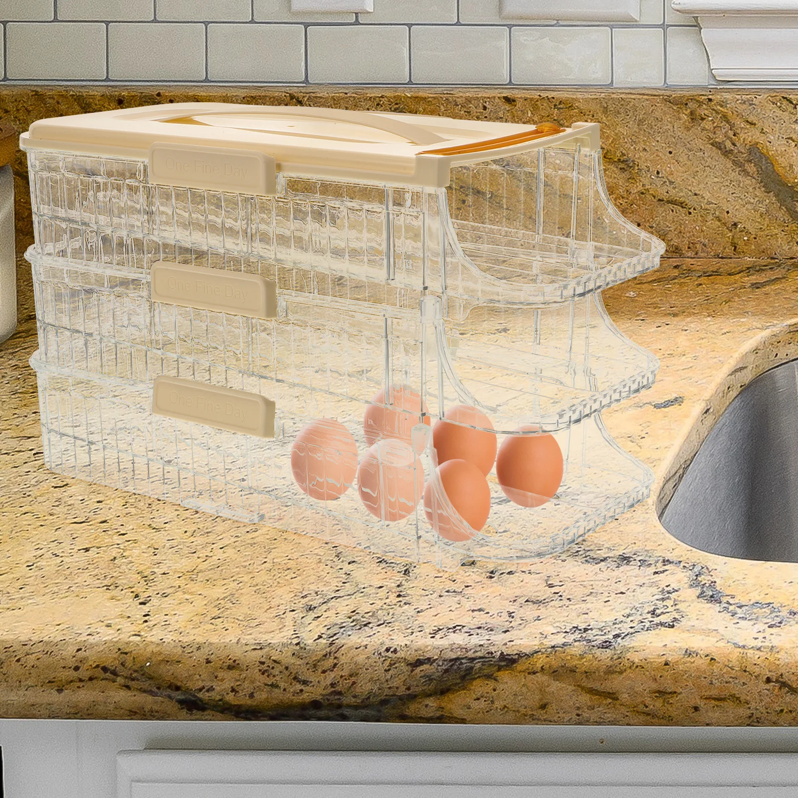 

Refrigerator Storage Box Double Row Three Layers White Rolling Organizer Multi-Layer Clear Fridge Holder