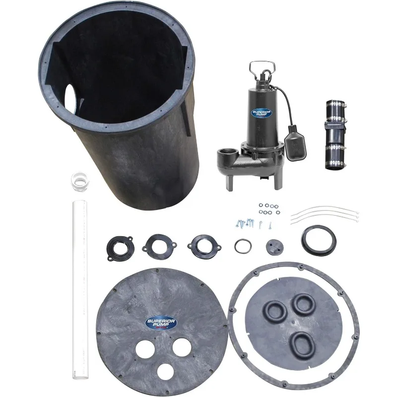 93015-U Cast Iron Tethered Float Switch Sewage Pump with Basin Kit, 1/2 , Black