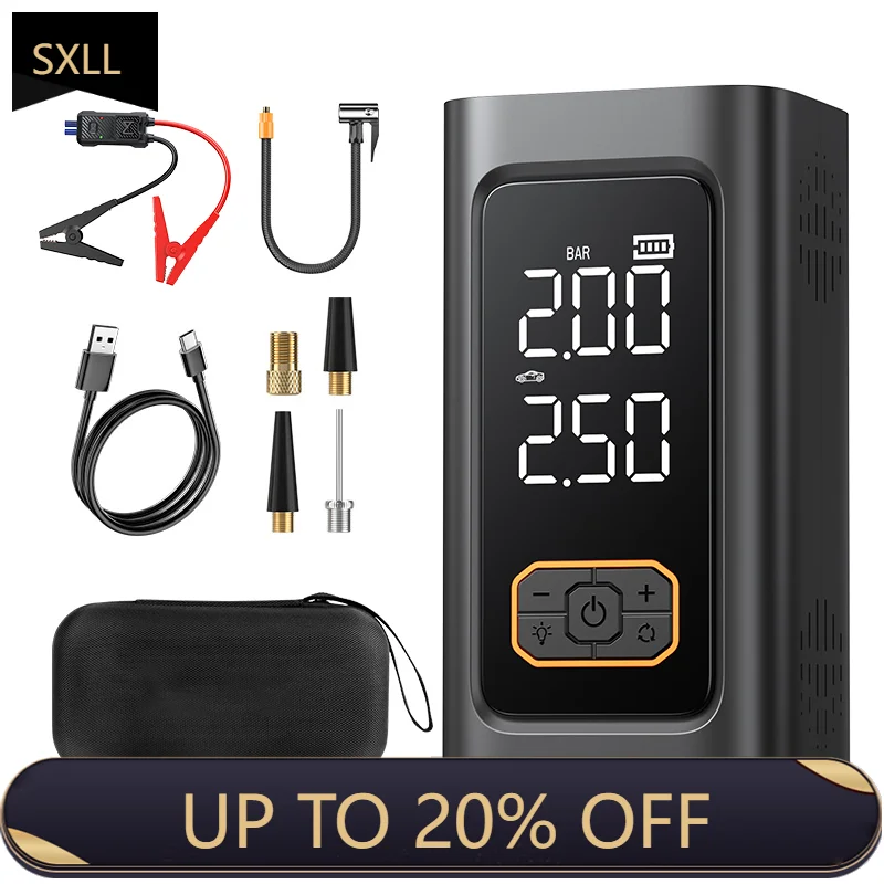 

SXLL High Power Emergency Starter for Quick Start Vehicle 10000mAh Portable Starter with Air Compressor and LED Light