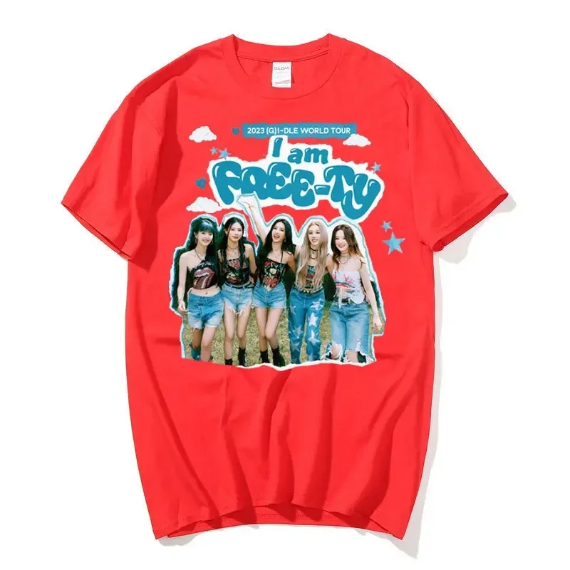 GIDLE I Am FREE-TY T-Shirt Summer Fashion Y2k T Shirt Kpop (G)I-DLE MIYEON Minnie SHUHUA Soyeon YUQI uomo donna manica corta Tee