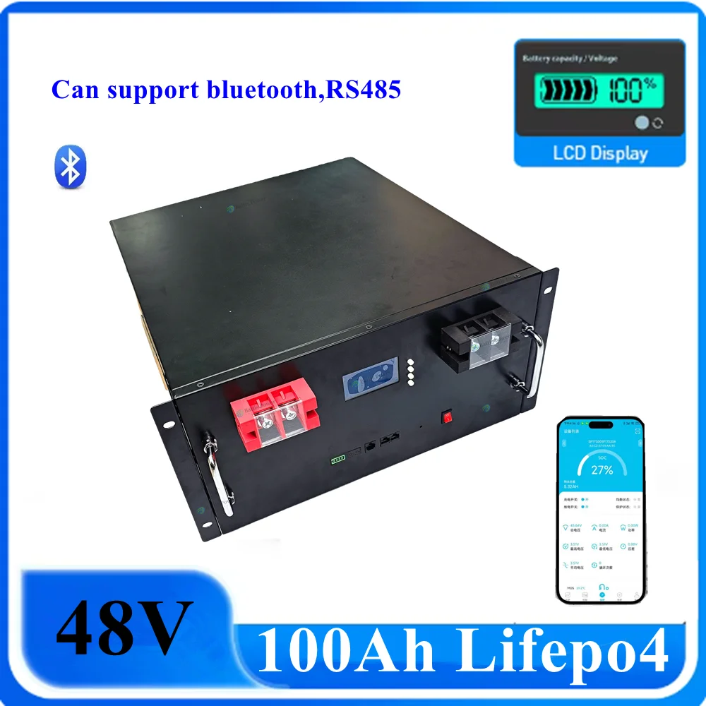 

48v 100AH lifepo4 lithium battery bluetooth APP Lithium Iron Phosphate RS 485 Communication base + 10A charger