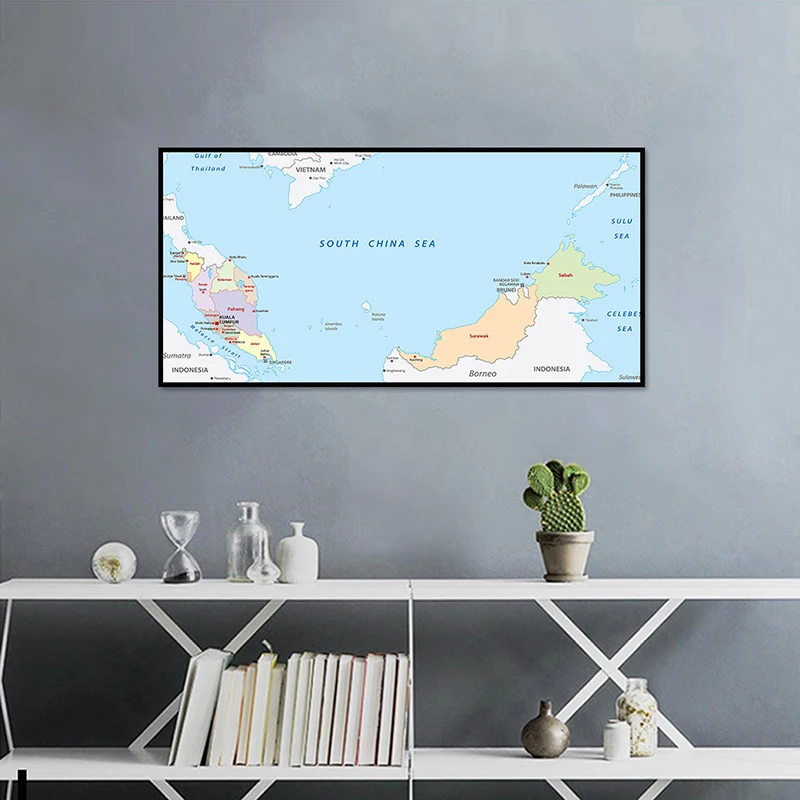 120*60cm Map of The Malaysia Wall Unframed Poster Non-woven Canvas Painting Decorative Print Living Room Bedroom Home Decoration