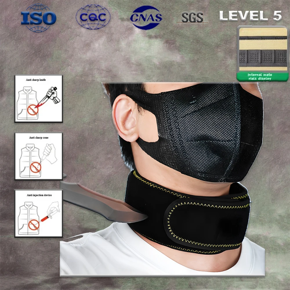 SGS المستوى 5 مكافحة طعنة الرقبة الحرس التكتيكية طوق عنق الرحم لشرطة الأمن الدفاع عن النفس ثقب برهان الرقبة والعتاد