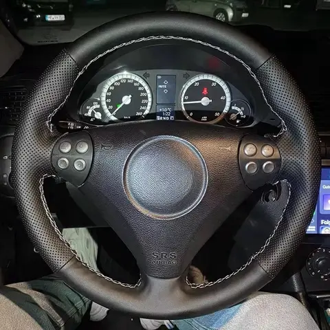 핸드 스티치 마이크로 화이버 가죽 자동차 핸들 커버, 메르세데스 벤츠 C SLK 클래스 W203 R171 2004 2008 핸들 케이스
