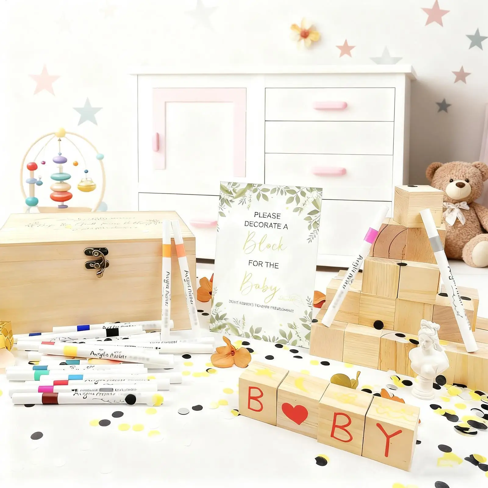 ベビーシャワーゲームサインセット 記念品作成おもちゃ ブロックを飾る ベビーシャワー活動 性別発表パーティー 100日祝い用