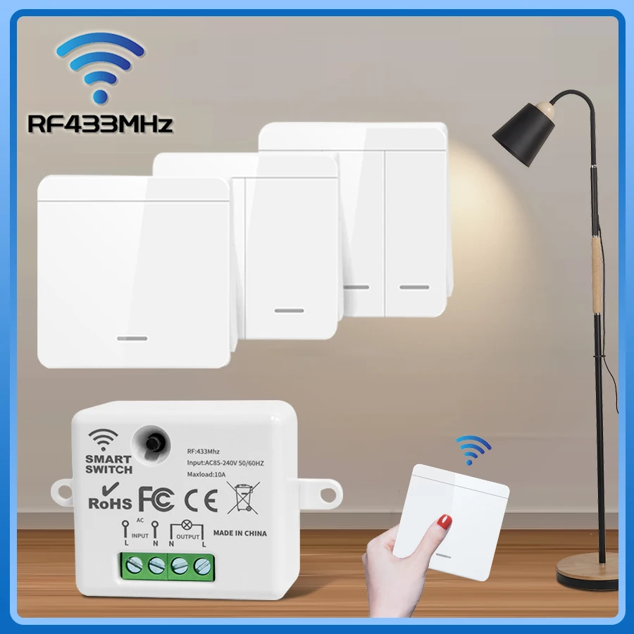 RF433Mhz Wireless Light Wall Switch Relay Receiver 10A 1/2/3Gang Panel Switch Remote Control Interruptor For LED Lamp 110V 220V