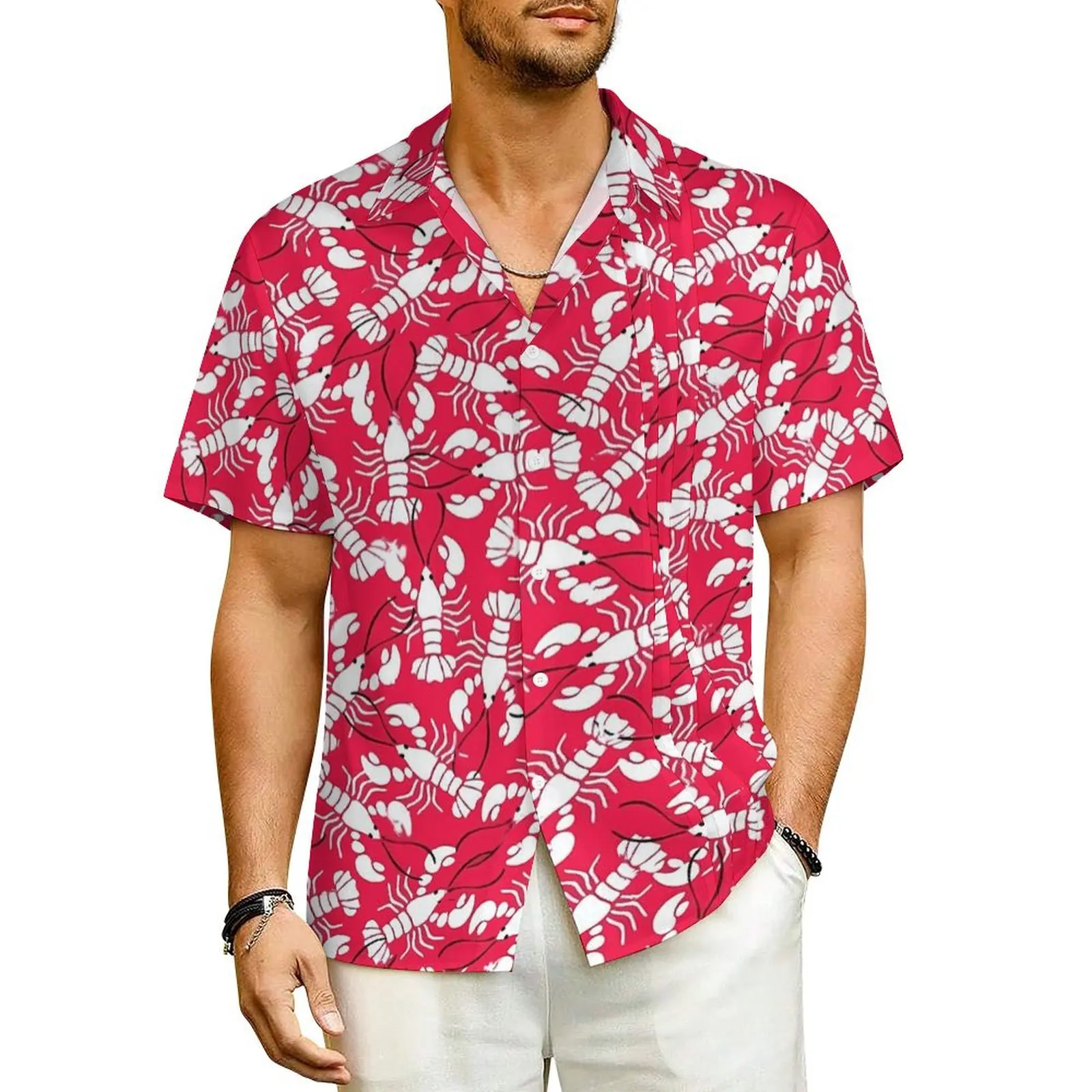 

Hawaiian Shirt Beach Fresh Lobsters Blouses Crawfish Vintage Casual Shirts Male Short Sleeve Stylish Oversized Tops