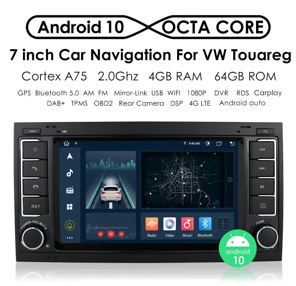 Android Autoradio 2din GPS Stereo For Volkswagen VW Transporter Touareg 2004-2011 Multimedia Video Player Navi 7