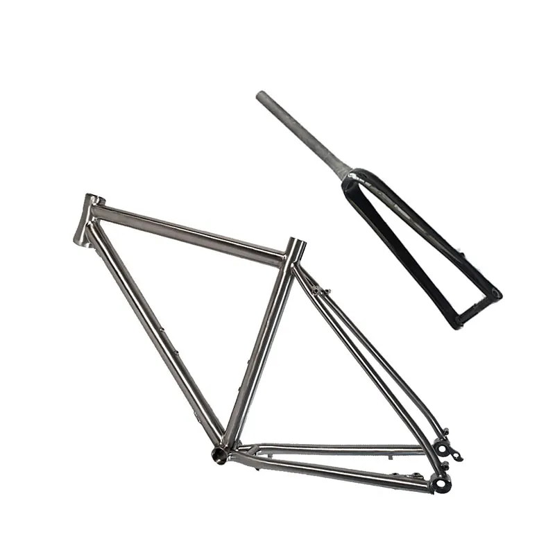 Road Bike Hardtail Frame and Carbon Fork, Titanium, Gravel Race Bicycle Frameset, Disc Brake, Flat Amount, 700C, 48cm