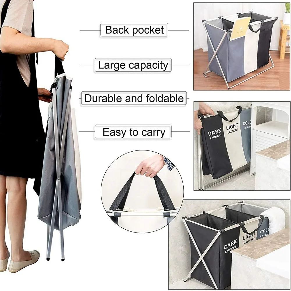 Foldable Laundry Hamper with 2&3 Compartments, Dirty Clothes Organizer for Home Laundry Room,storage basket