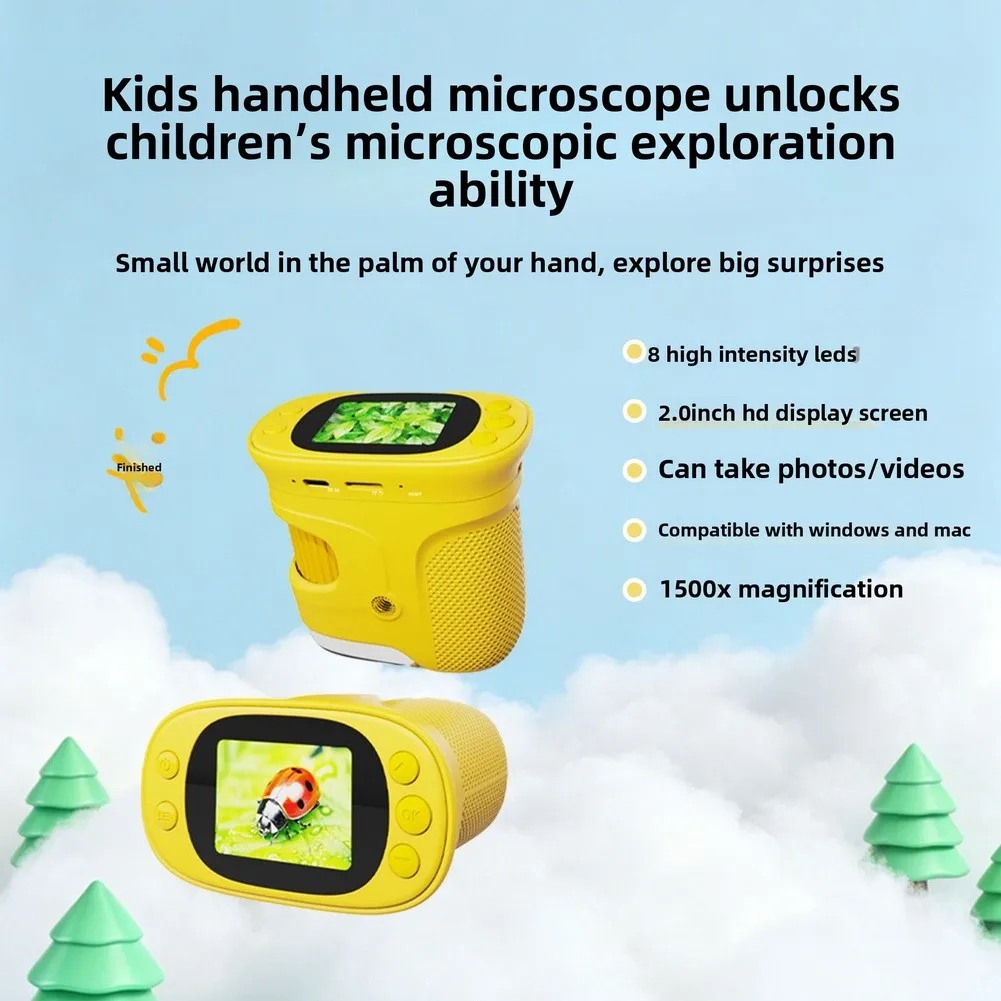 Digital Microscope for Primary School Students Handheld Portable Design Photo Video Recording LED Illumination