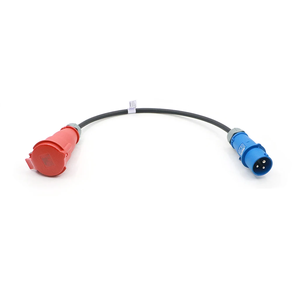 ERDAN 32A 1P CEE Blue Plug to CEE Red Socket Converter Extension Cable used for 7.2KW EV Charger from 16A 3P Power