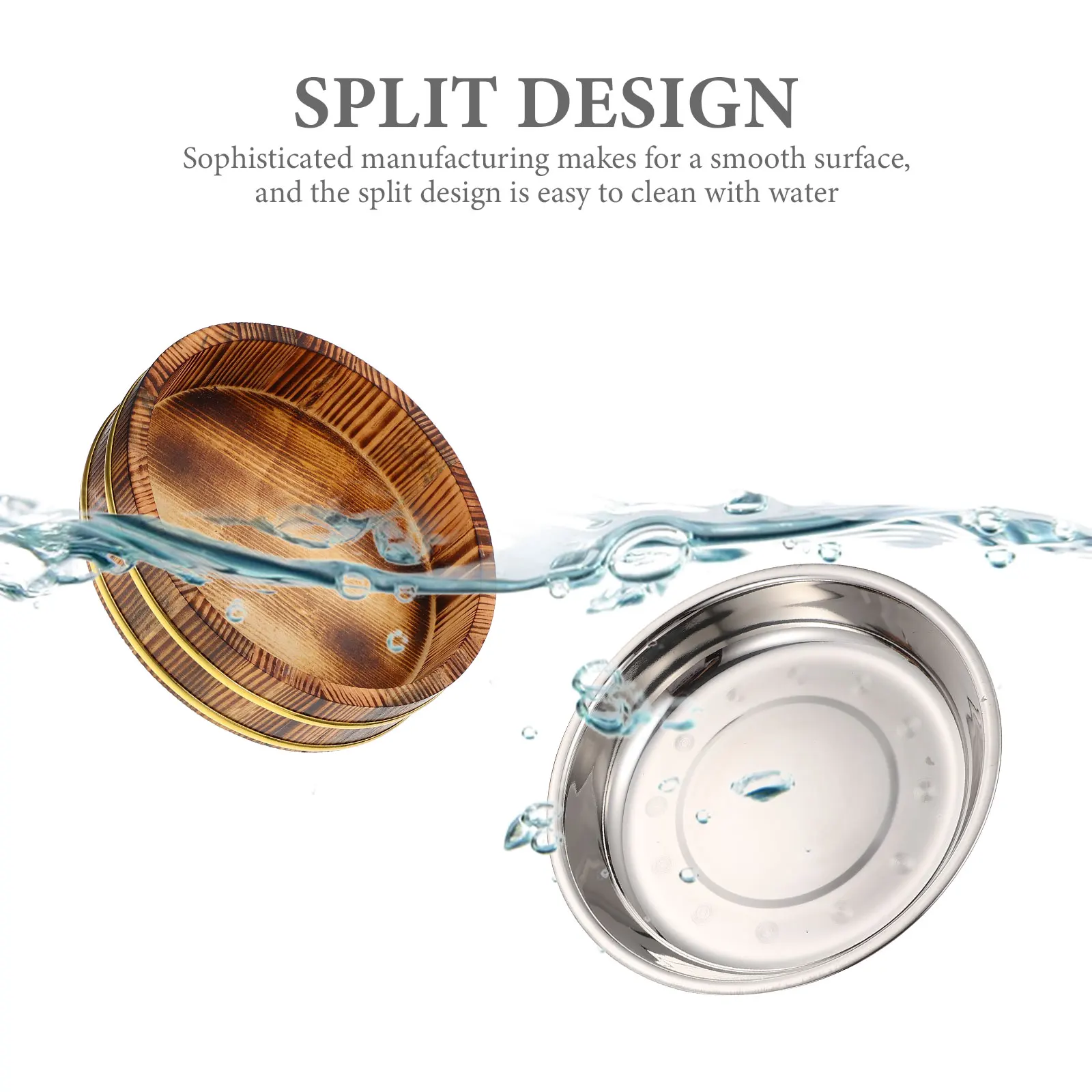 

1 Set Japanese Style Wooden Sushi Rice Bucket Large Capacity Round Mixing Container For Sashimi Bbq Restaurant Kitchen Home