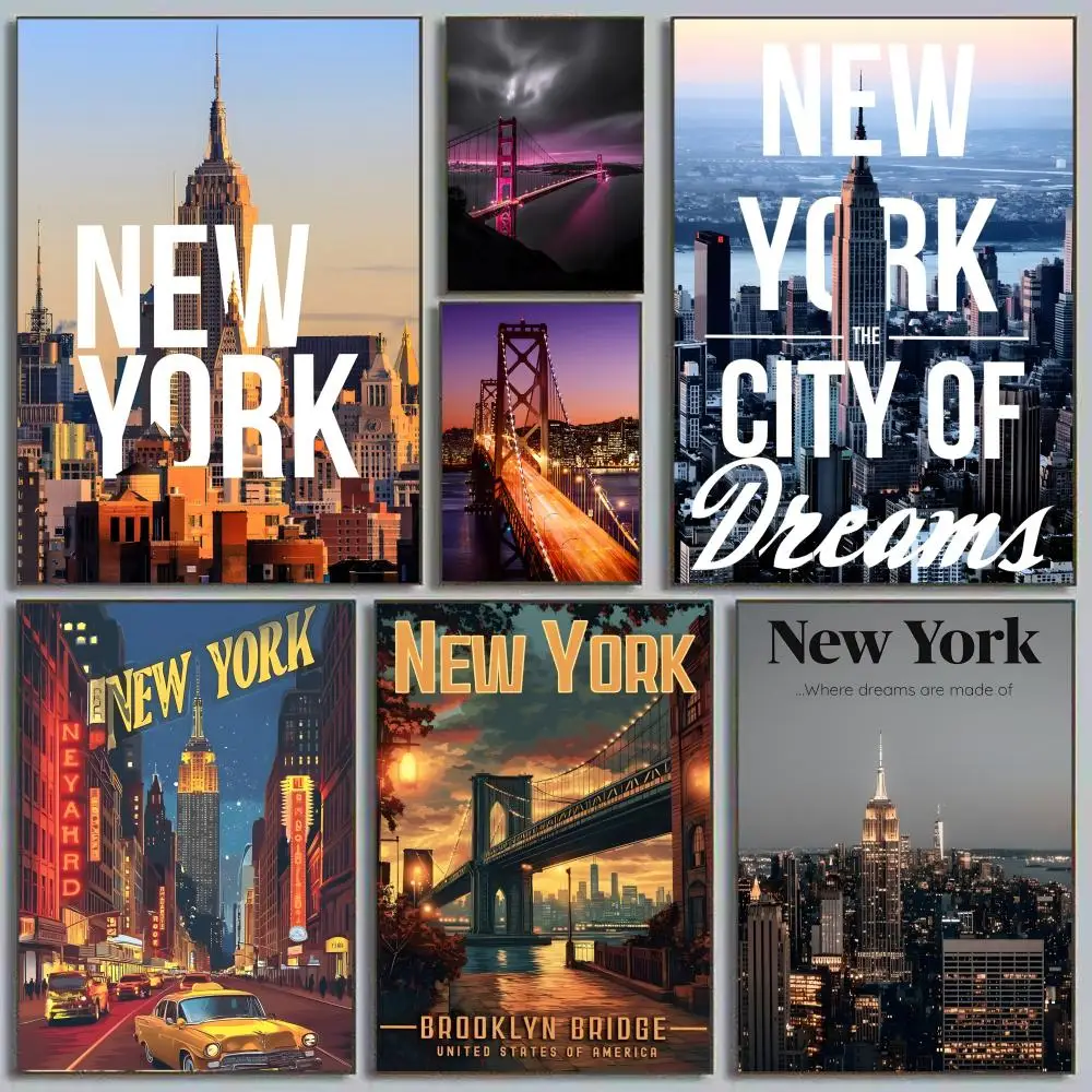 

New York view dream ctiy Poster HD Art Sticky Wall Waterproof Home Living Room Bedroom Bar Aesthetic Decoration