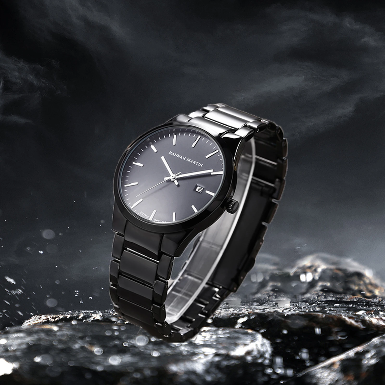 High Quality Stainless Steel Watch Mens Fashion Black 40.5mm Original Calendar Quartz Watches for Men Casual 3Bar Waterproof New