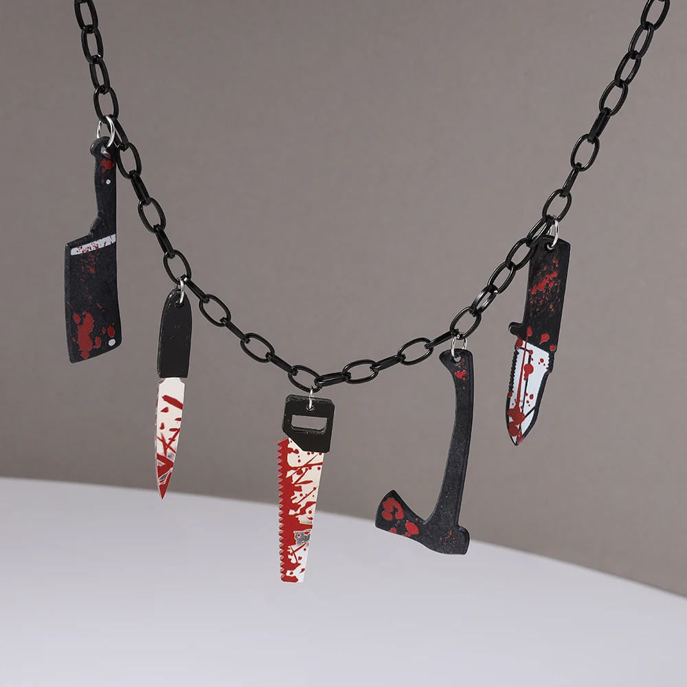 هالوين مقص الدموي المنشار سكين قلادة للنساء الرجال المختنق القلائد قلادة ليلة هدايا مجوهرات الحفلات #3
