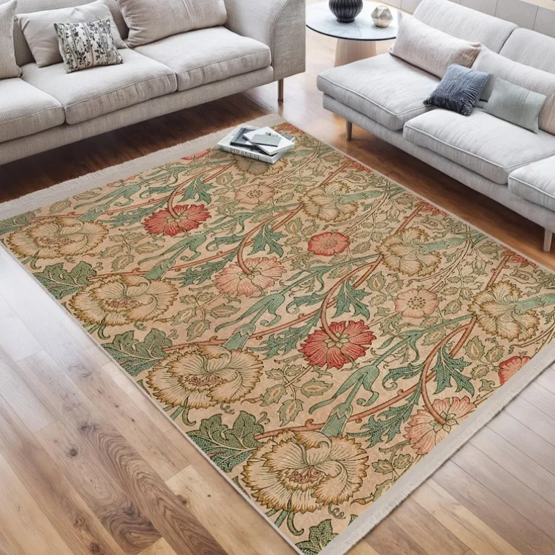 Tapete Artístico William Morris Schizzi Floreale Vintage Bege Artesanal Rústico Lavável com Ilustrações