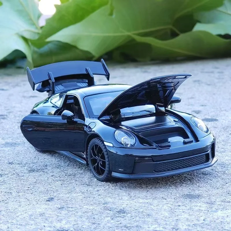 New 1:32 Porsche 911 GT3 Supercar Alloy Car Model With Pull Back Sound Light Children Gift Collection Diecast Toy Model Ornament