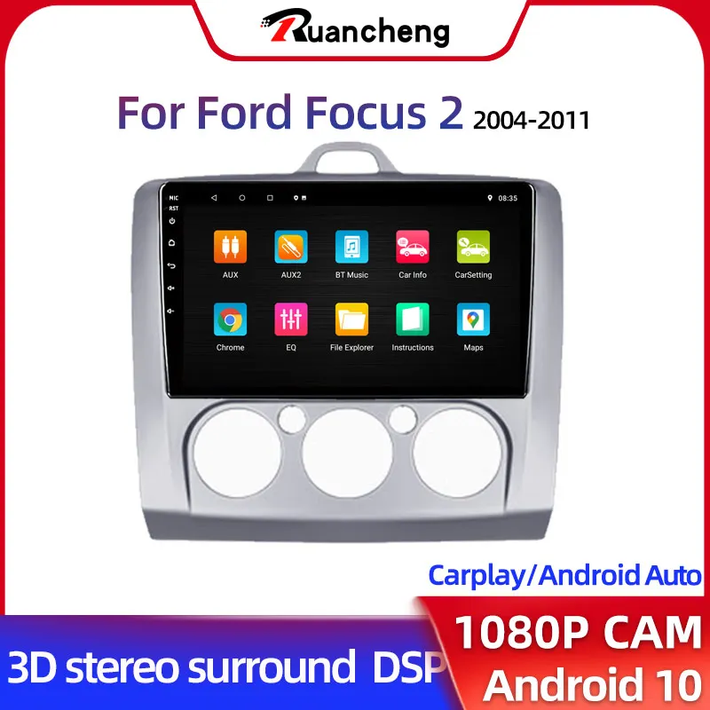 

Автомагнитола Ruancheng для ford focus 2 3 Mk2 Mk3 2004 2005-2011, автомагнитола с голосовым ии, Carplay, Android, 4G, мультимедиа, GPS, Авторадио 2 din