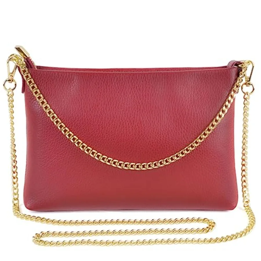 

Evening handbag for women, Italian genuine leather, gold, lightweight and elegant with detachable gold chain strap for clutch,