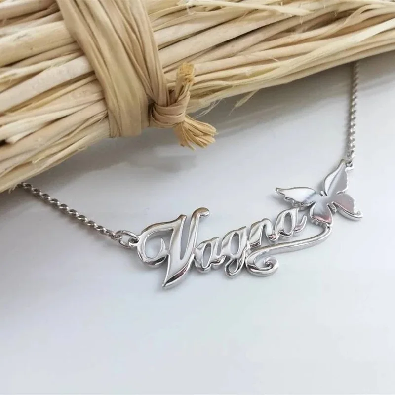 Customized Stainless Stell Butterfly Name Necklace For Women Girl Personalized Nameplate Chain Pendant Jewelry Gift