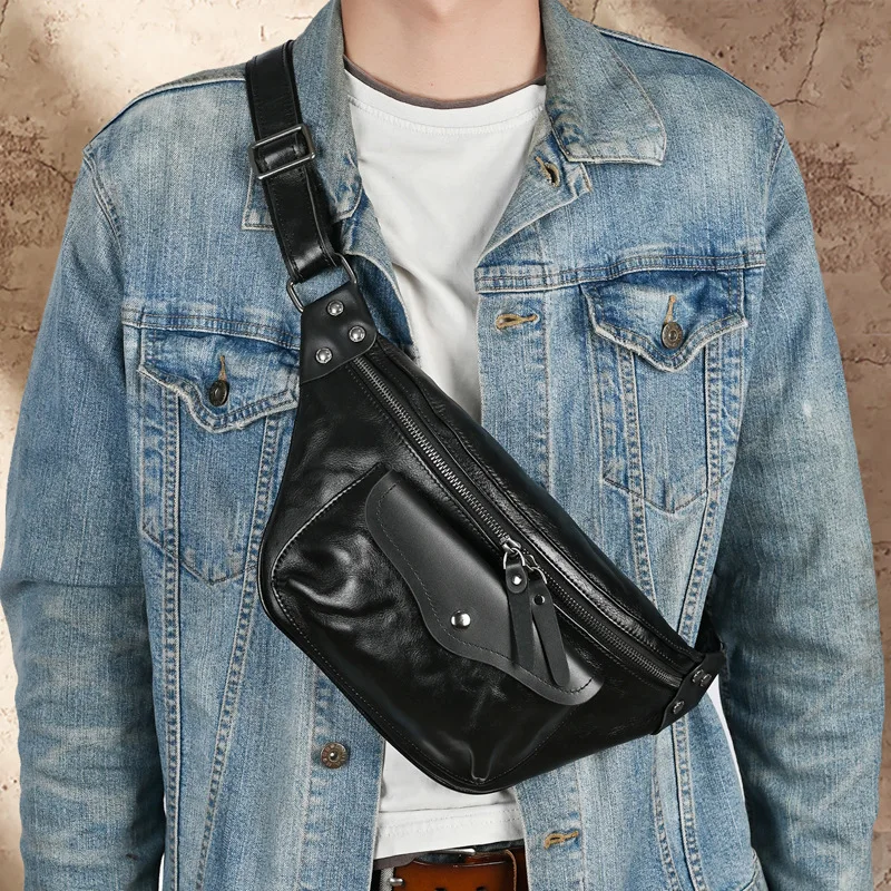 

Многофункциональные повседневные городские сумки через плечо, полностью зернистая патина, повседневная дорожная сумка, черная поясная сумка из натуральной яловой кожи